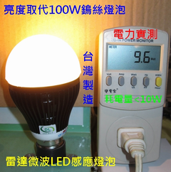 10W/E27/LED感應燈泡電力實測