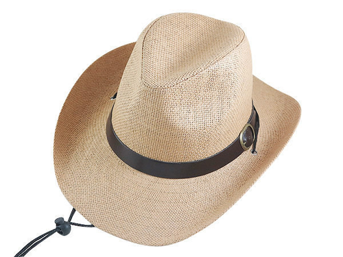 夏季限定/ 男帽女帽 -流行(咖啡皮鈕扣)藤編寬邊(8cm)牛仔帽-2色
