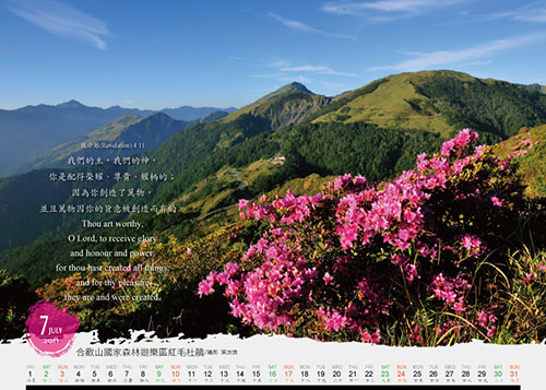 西元2011年 聖經金句 燙金三角桌曆 合歡山國家森林遊樂區 紅毛杜鵑