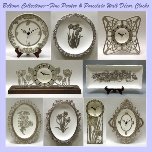 瓷盤鐘~絹白的陶瓷器鑲嵌手工鑄造的純錫飾品配件.