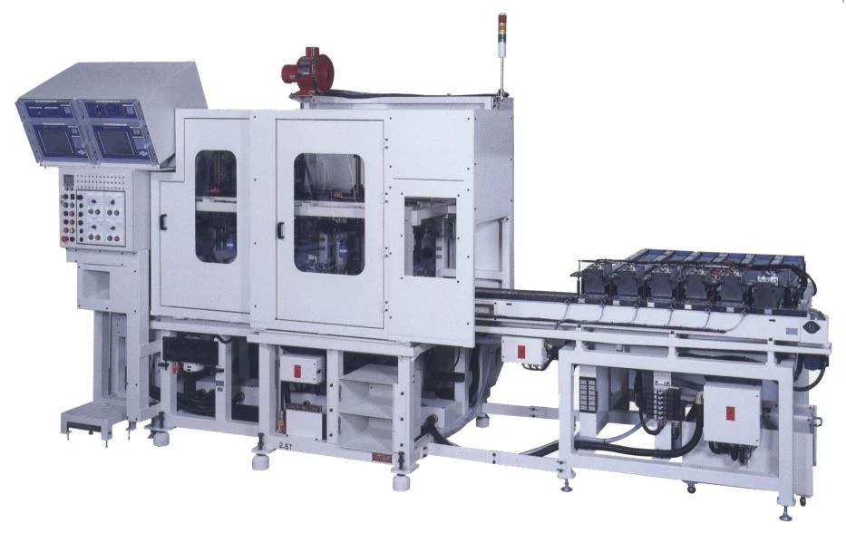 此測定機是使用和工件標準齒輪嚙合來量測測定齒輪的踫偒、齒偏擺來判定OK、NG的兩齒面嚙合的測定機。
