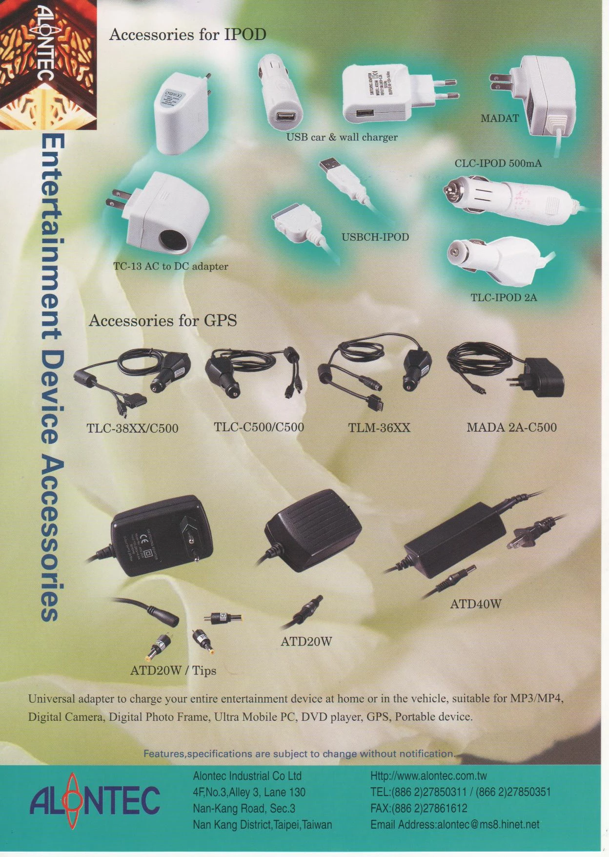 UNIVERSAL CHARGER FOR MOBILE PHONES, GPS. PDA, MP3/MP4...