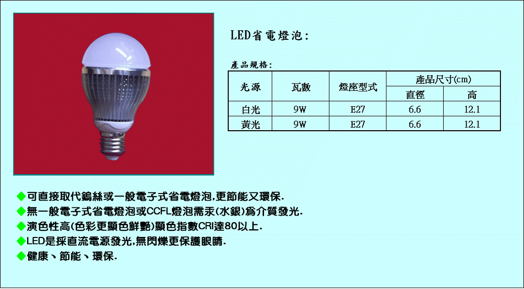 LED 9W 省電燈泡