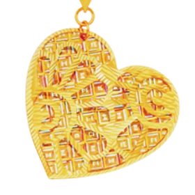 2.幻彩金-愛心 “幻彩金”對金飾本身極為精密的“凹凸鏡”肌理處理效果, 賦予了金飾一種自然、變幻、絢麗、煥彩的七色光芒。 這種變幻的七彩光芒與黃金的質地一樣