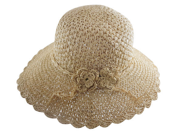 收納型可折-拉拉草小女圓型-2朵花 /(9cm)大海灘軟草帽-(熱銷第一名)