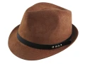 流行質感(4鉚釘黑皮帶)緞帶設計羊毛爵士帽-紳士帽