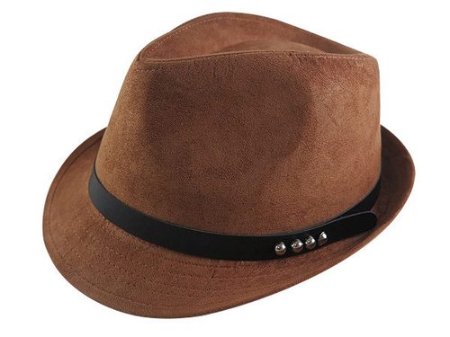 秋冬限定/ 男帽女帽 -流行質感(4鉚釘黑皮帶)緞帶設計羊毛爵士帽-紳士帽