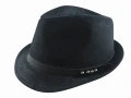流行(4鉚釘黑皮帶)緞帶設計羊毛爵士帽-紳士帽-黑