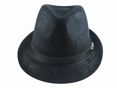 秋冬限定/ 男帽女帽 -流行(4鉚釘黑皮帶)緞帶設計羊毛爵士帽-紳士帽-黑色