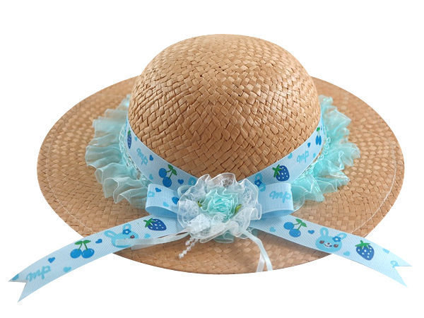 柴絲草工藝-2~6歲 滾邊蕾絲櫻桃 草莓系列 /超輕柴絲童草帽-3色