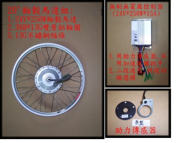 雙層輪圈,輪轂馬達,13#不銹鋼絲,控制器,助力型傳感器