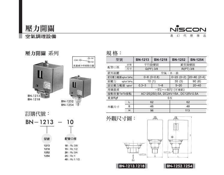 日本NIHON SEIKI圧力スイッチ