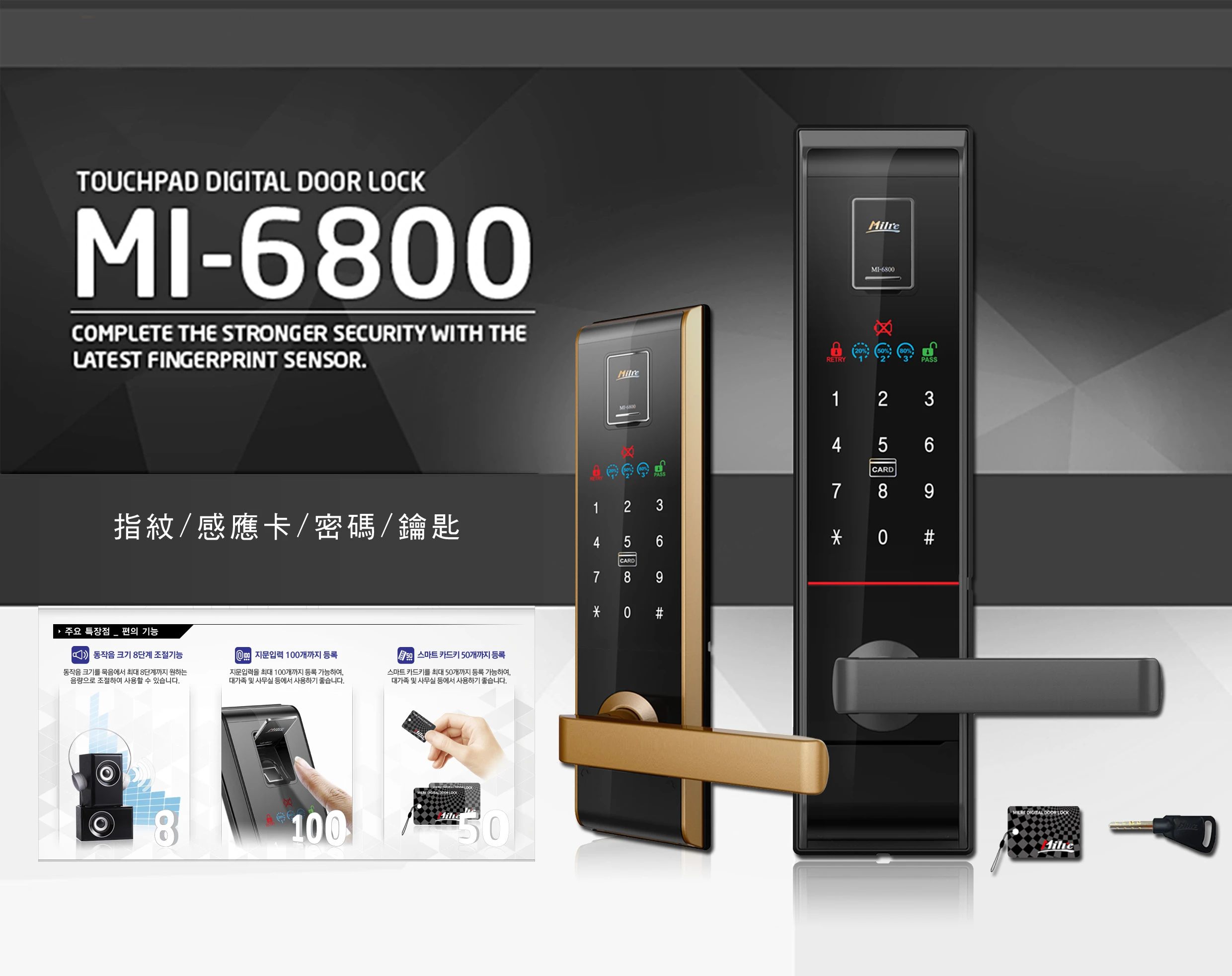 MI-6800 指紋/感應卡/密碼/鑰匙/電子鎖