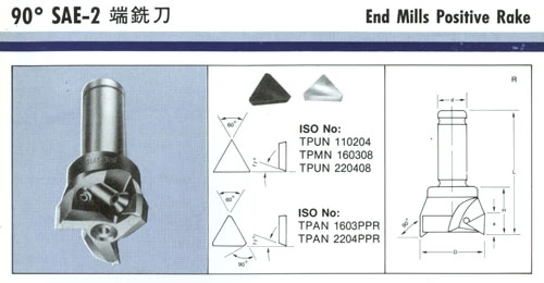 90度 SAE-2 端銑刀-End Mills Positive Rake