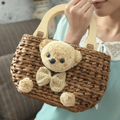 *oslin*可愛熊熊藤編包手提編織包★巧克力