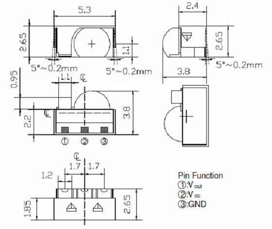 SMD型紅外線接收模組(遙控器用)