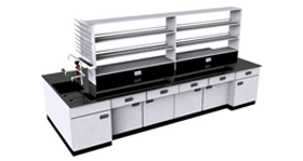 中央實驗桌,附藥品架,洗眼器,水龍頭