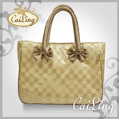 CaiLing ◆優雅時尚棋盤格古典曼谷包◆金咖